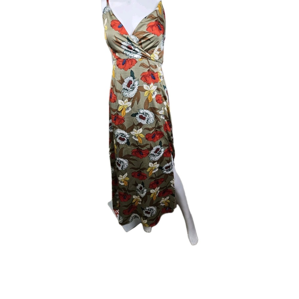 Melloday floral print maxi criss cross‎ Side slit fairy preppy spaghetti straps
